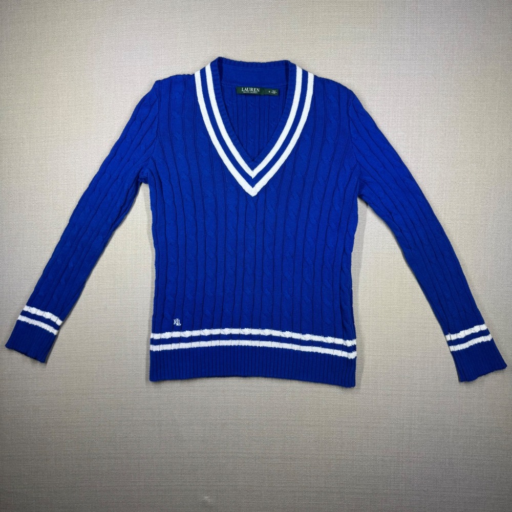 Lauren Ralph Lauren Vintage Womens Cricket Cable Knit Sweater Blue Size Small